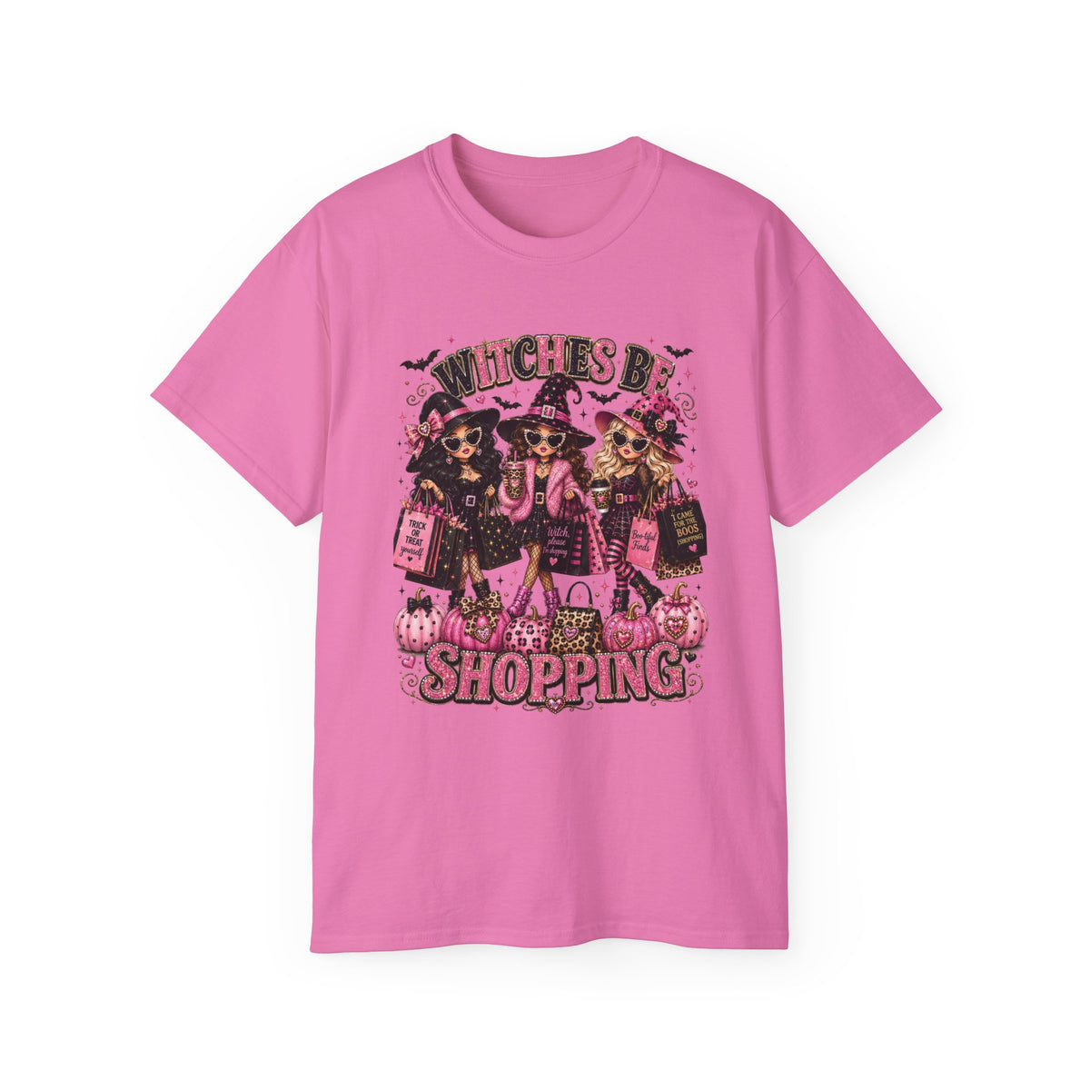 Witches be Shopping-Halloween T-shirt / Pink Witch Graphic Tee