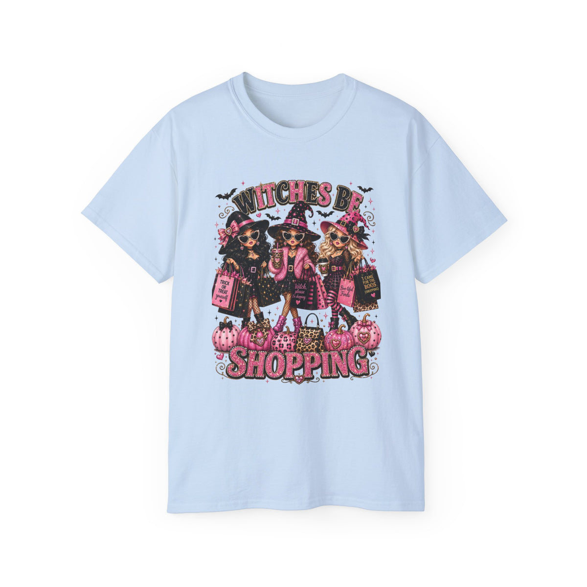 Witches be Shopping-Halloween T-shirt / Pink Witch Graphic Tee