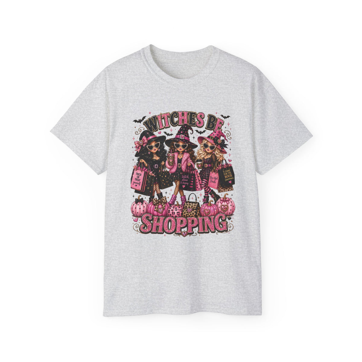 Witches be Shopping-Halloween T-shirt / Pink Witch Graphic Tee