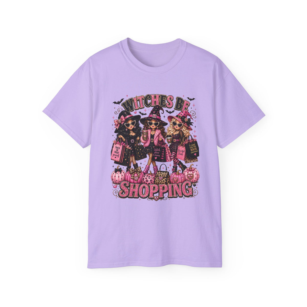 Witches be Shopping-Halloween T-shirt / Pink Witch Graphic Tee