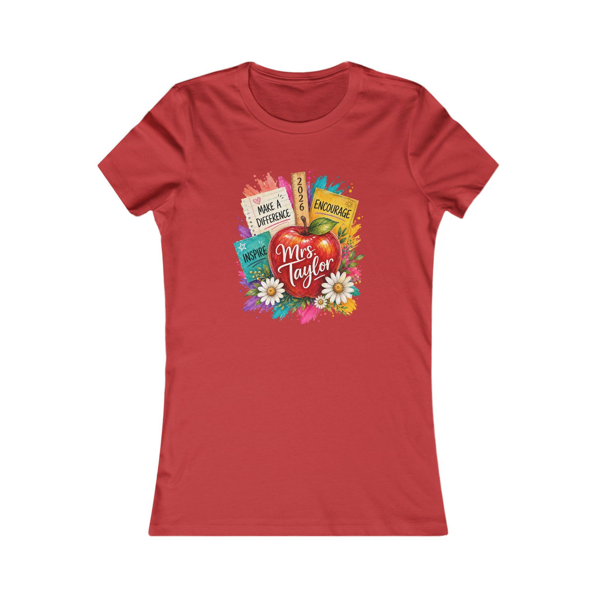 Teacher Appreciation T‑Shirt — "Mrs. Taylor" Colorful Apple & Books Design