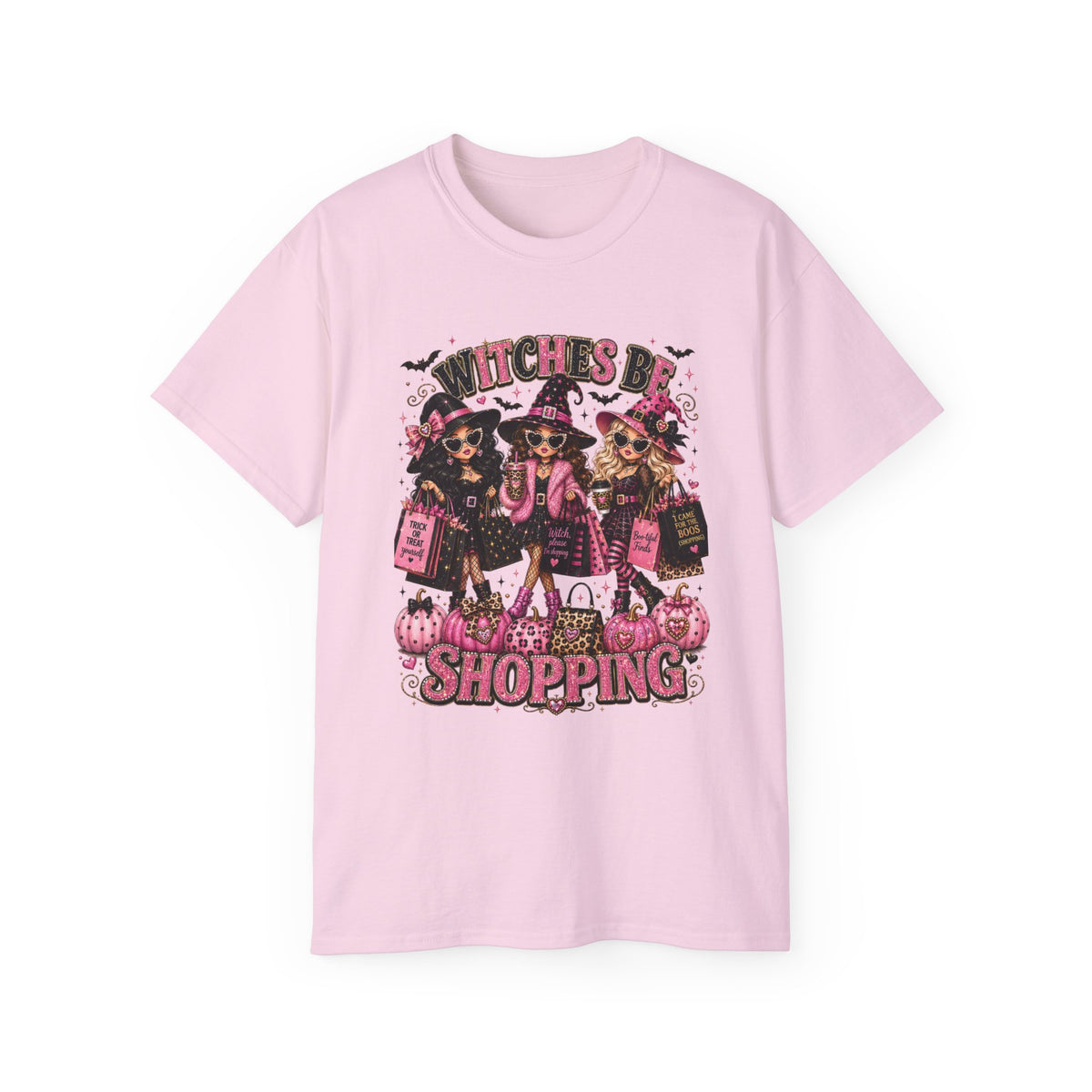 Witches be Shopping-Halloween T-shirt / Pink Witch Graphic Tee