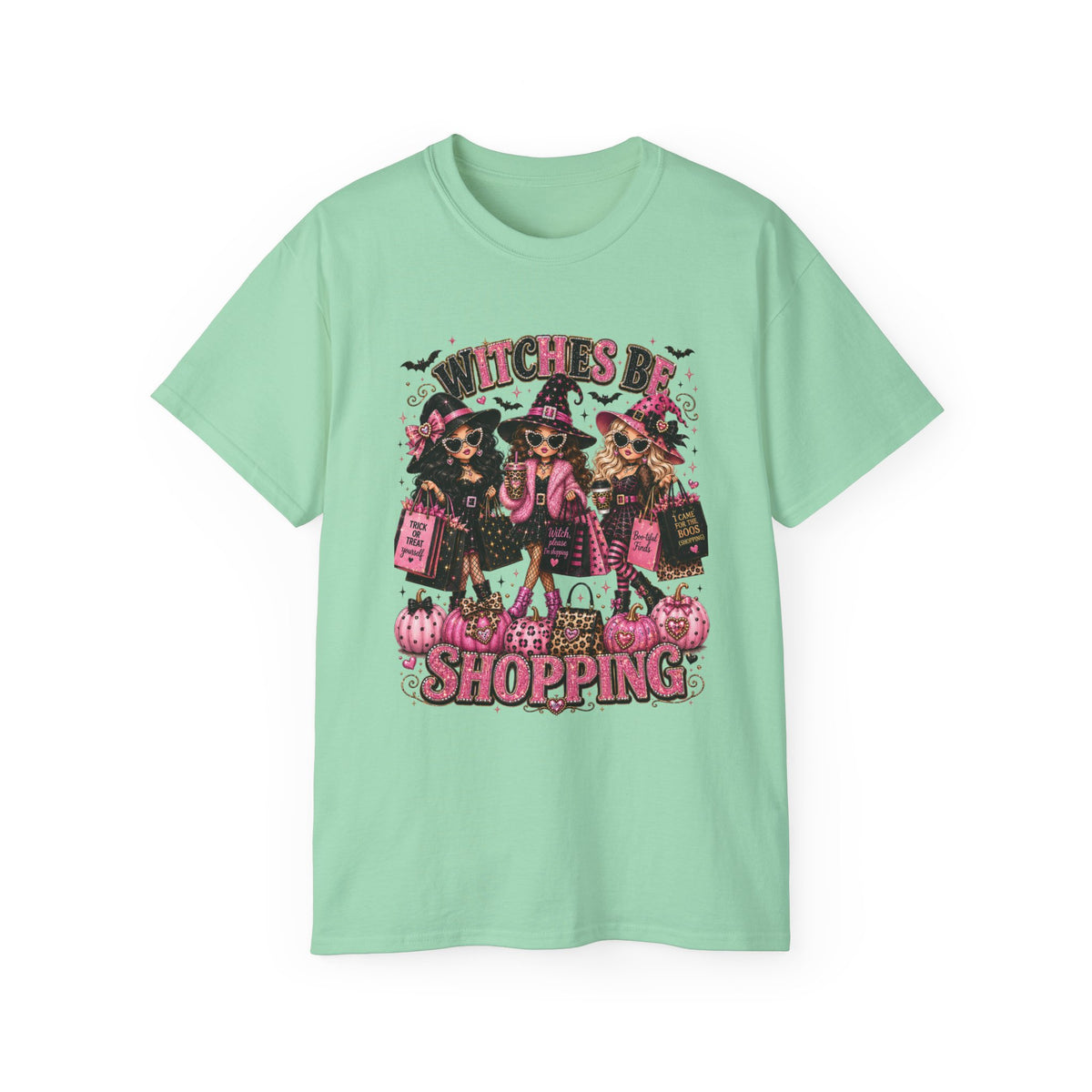 Witches be Shopping-Halloween T-shirt / Pink Witch Graphic Tee