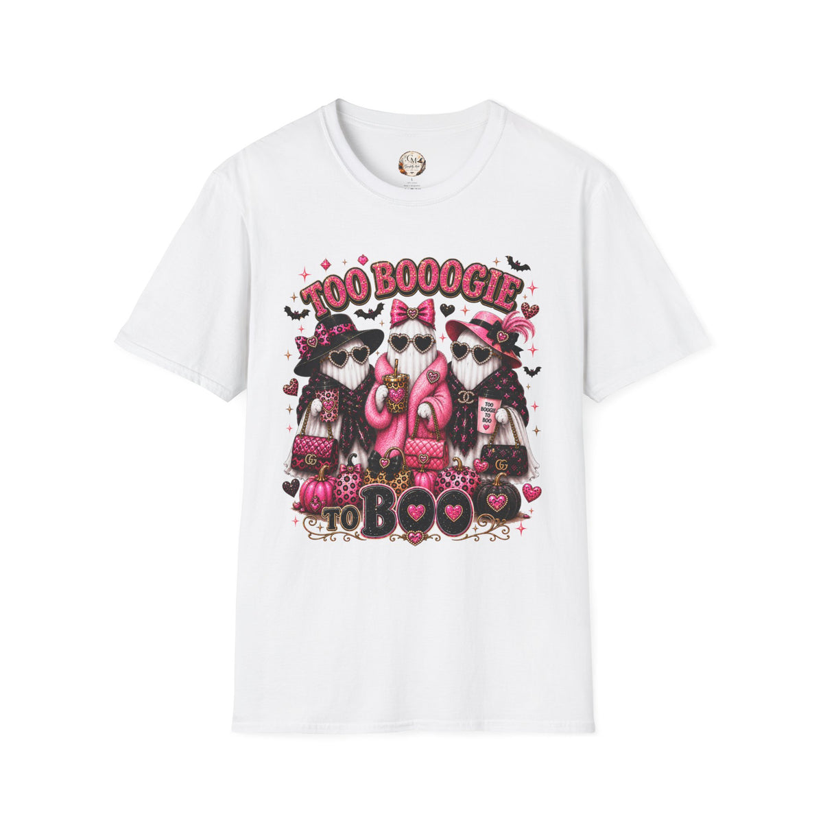 Too Booogie to Boo Halloween Ghost T-Shirt | Pink Glam Spooky Season Tee