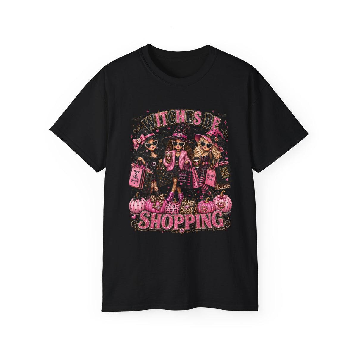 Witches be Shopping-Halloween T-shirt / Pink Witch Graphic Tee